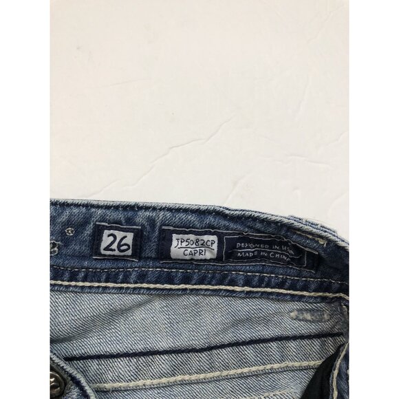 Miss Me Womens 26x19 Blue Denim Jeans Capri Distressed Angel Wings - Picture 4 of 10